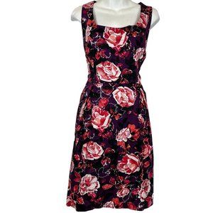 Apt 9 Stretch Women's Purple Coral Pink Floral Sleeveless Box Pleated Dress 14